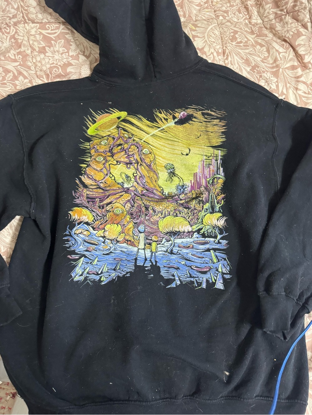 Rick & Morty Black Graphic Hoodie Sweatshirt with Yellow & Blue Back Print